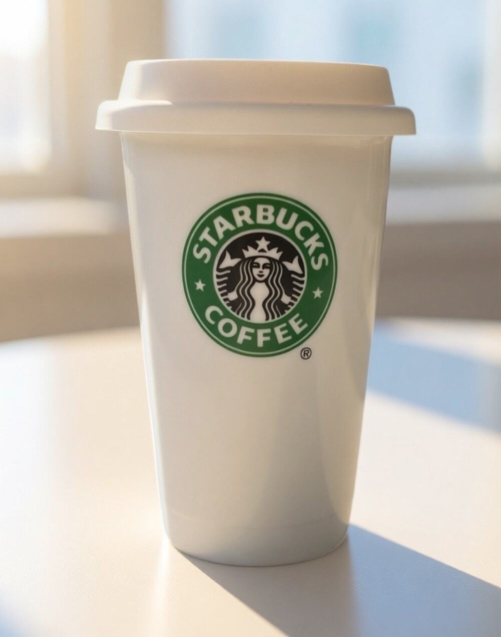EUC - 2010 Ceramic Green-White Starbucks Cup with Silicone Lid